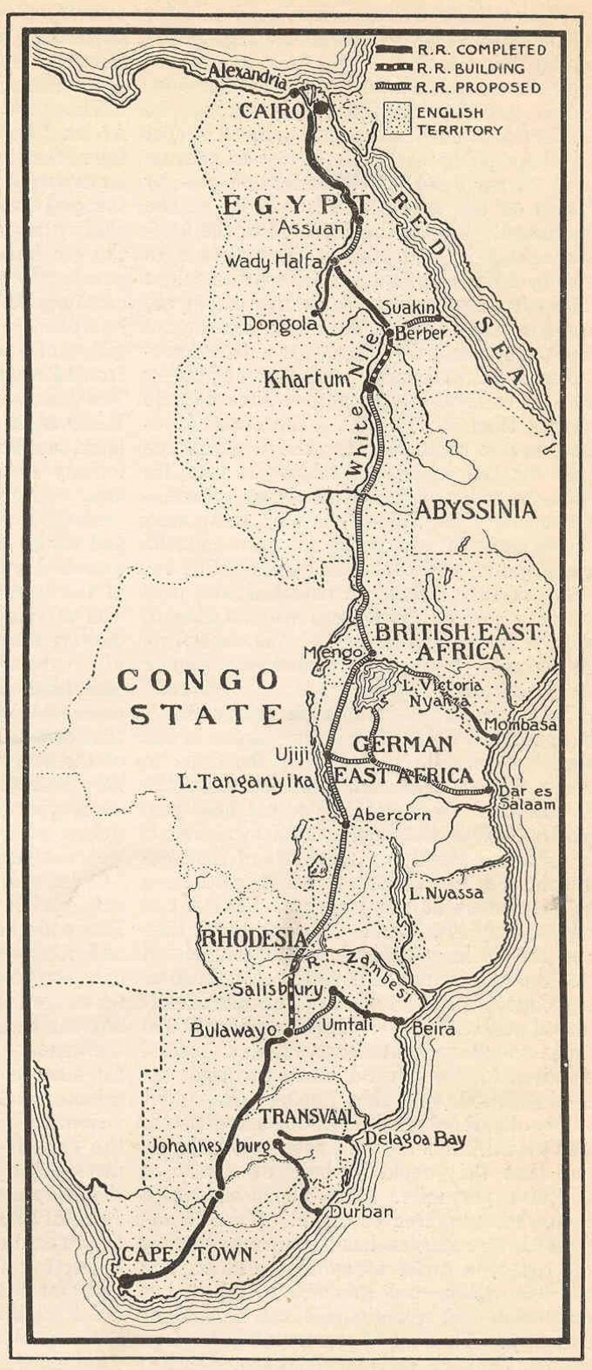 Karta över kapstaden till kairo järnvägen